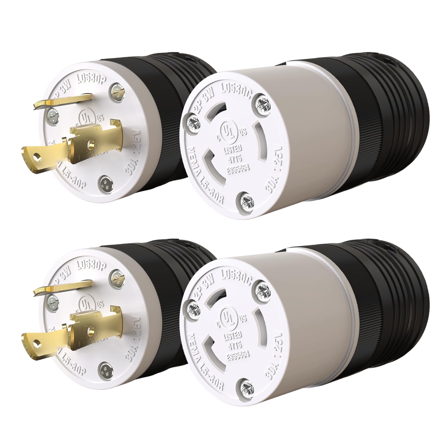 2 Pack NEMA L5-30P & NEMA L5-30R Locking Twist Generator Male & Female Adapter,Plug Connector 30A 125V Twist Lock, Grounding Plug for Generator, RV, Welding Equipment,UL Listed