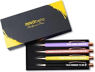 InnoBeta True Crime Gifts, Ballpoint Pen Set of 4, Gift Ideas for Crime Lovers, True Crime Podcast, Junkie, Women