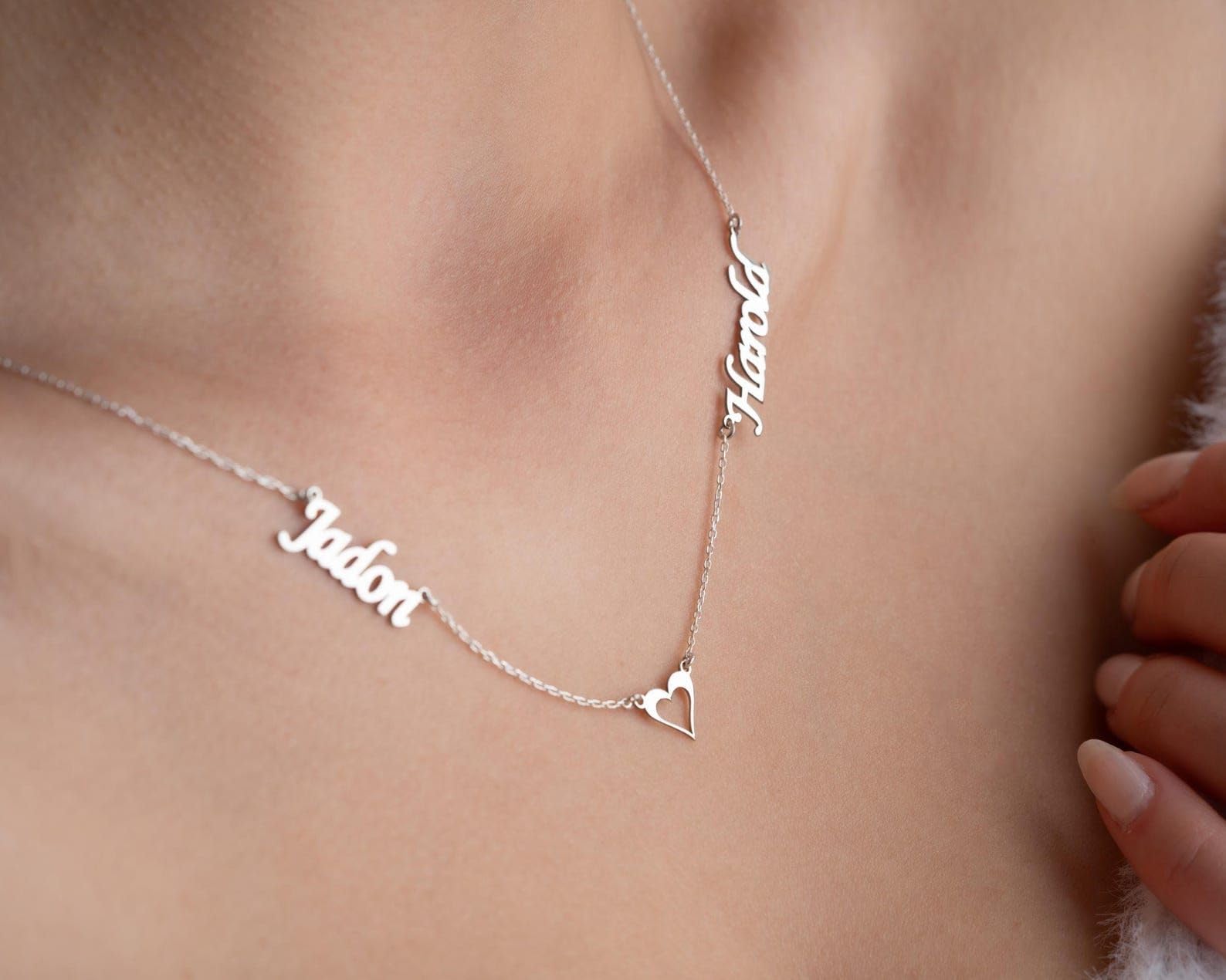 Personalizado dos collar con nombre, plata niño oro corazón delicado niños placa con nombre pequeño, Estilo diario