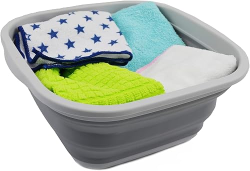 Miniatura 6 de SAMMART Juego de 2 tinas plegables de 5.5 L (1.4 galones) - Tina plegable para platos - Lavabo portátil - Tina de plástico que ahorra espacio (gris