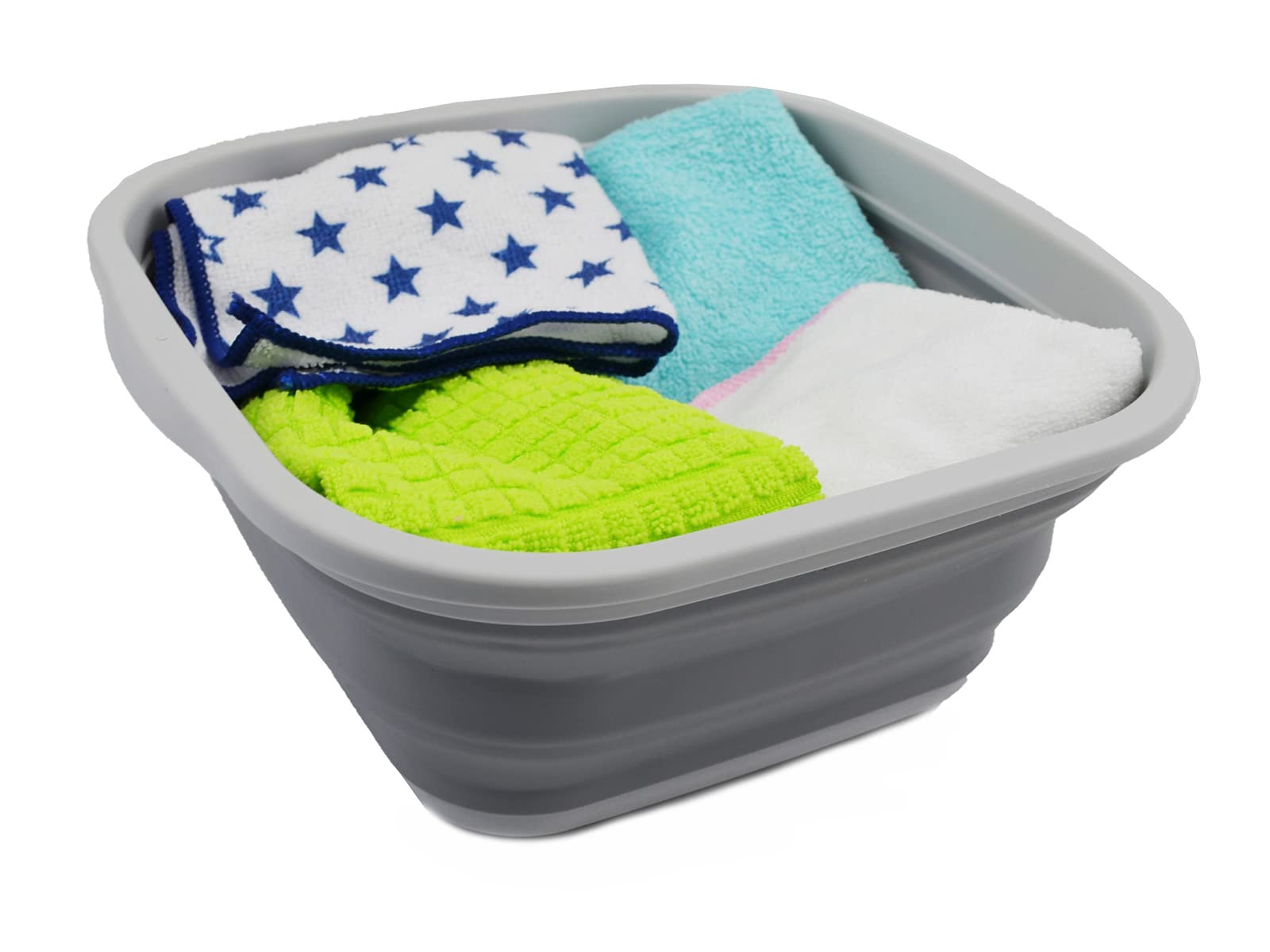SAMMART Opvouwbare plastic emmer van 10 liter - opvouwbare ronde kuip - draagbare wateremmer voor vissen - ruimtebesparende waterpot voor buiten, (wit/meergroen