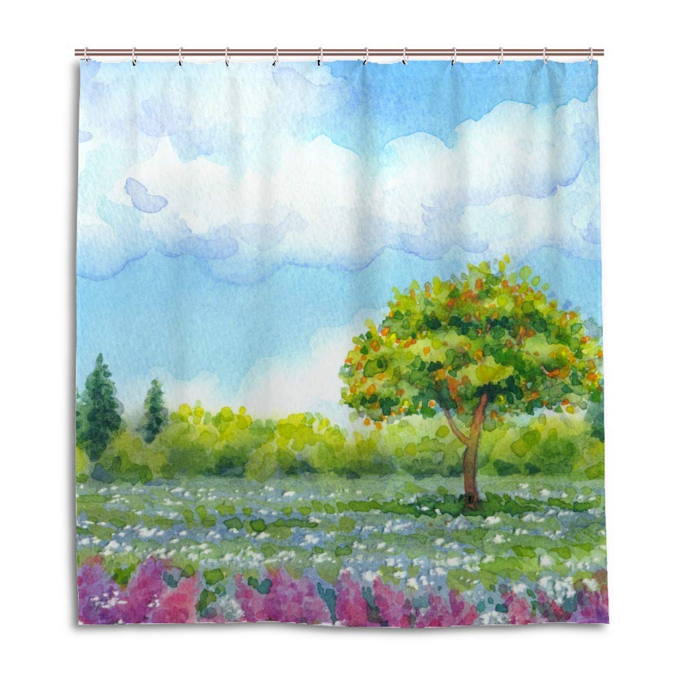 Rideau de douche motif arbre pour une ambiance nature et zen au bain
