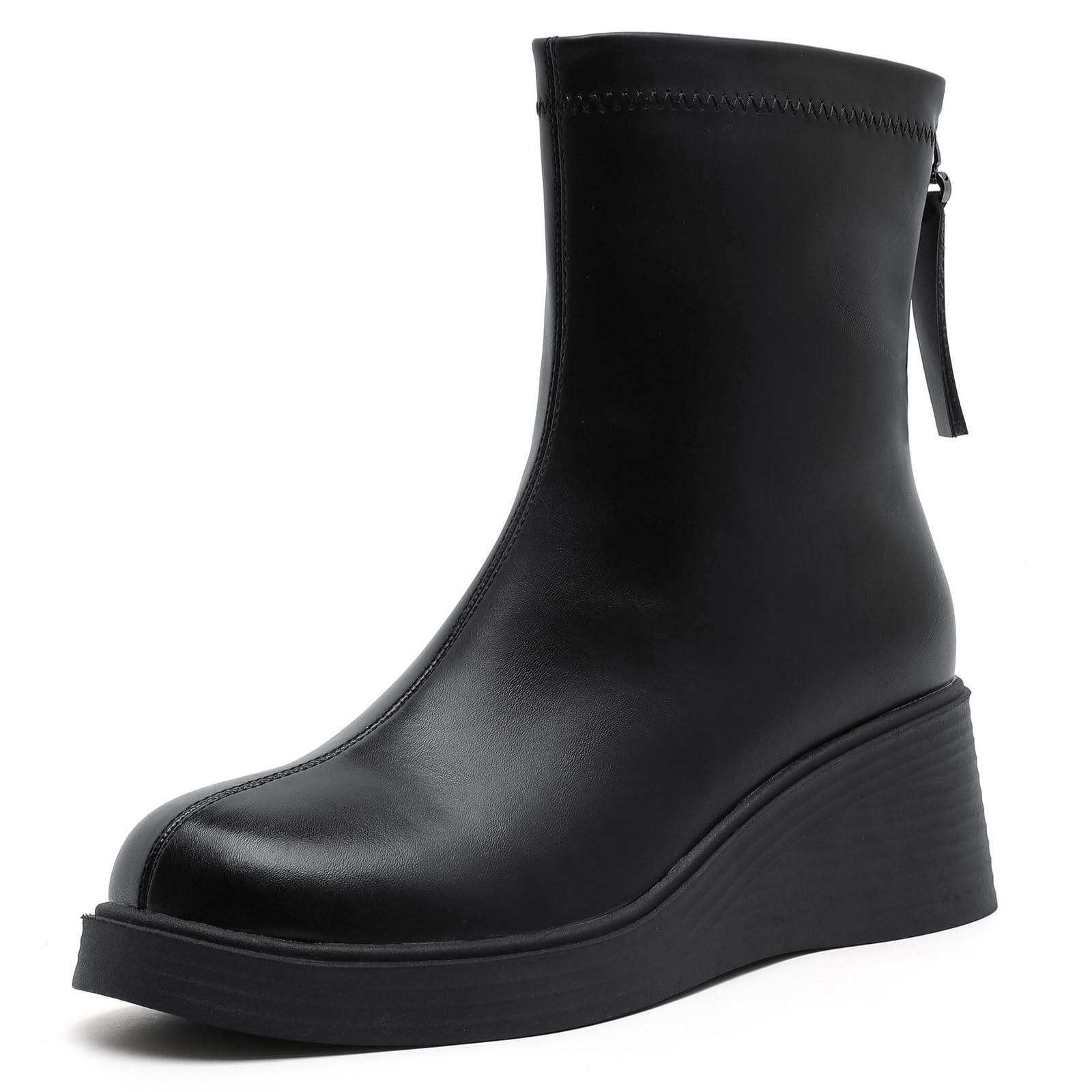 Womens Mid-Calf chunky sole Zipper Boots Comfortable Casual Trendy Stylish The best choice for outdoor use
