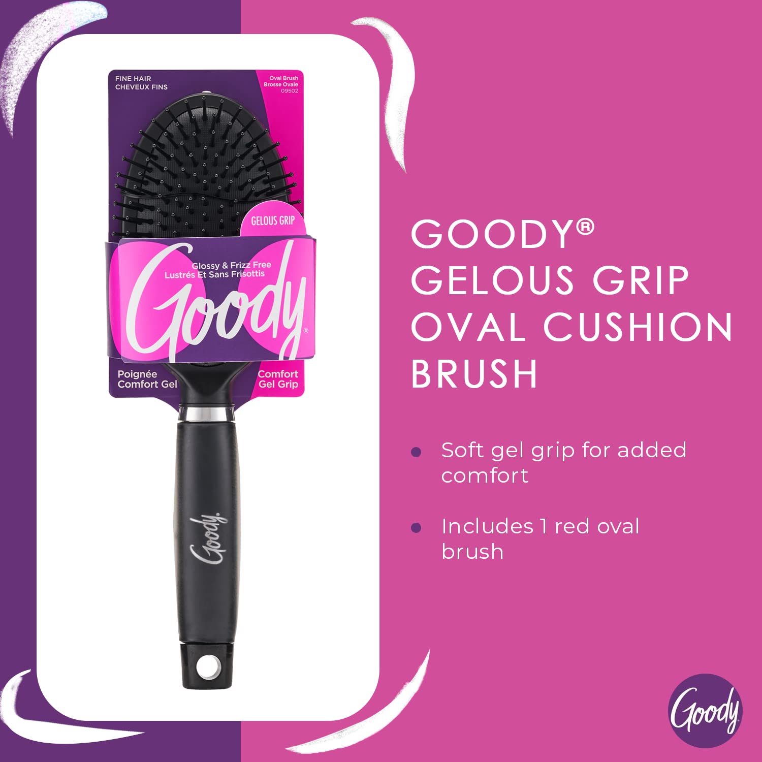 Goody Oval Hair Brush with Gelous Grip - For All Hair Types - Ion Infused Bristles for Frizz-Free and Glossy Styling - Pain-Free Hair Accessories for Women, Men, Boys, and Girls