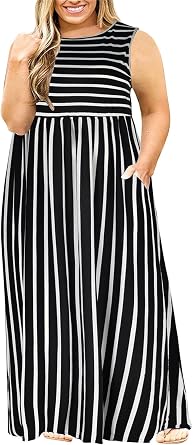 Nemidor Plus Size Maxi Dress for Curvy Women Summer Loose Casual Sleeveless with Pocket Long Dresses 14-26