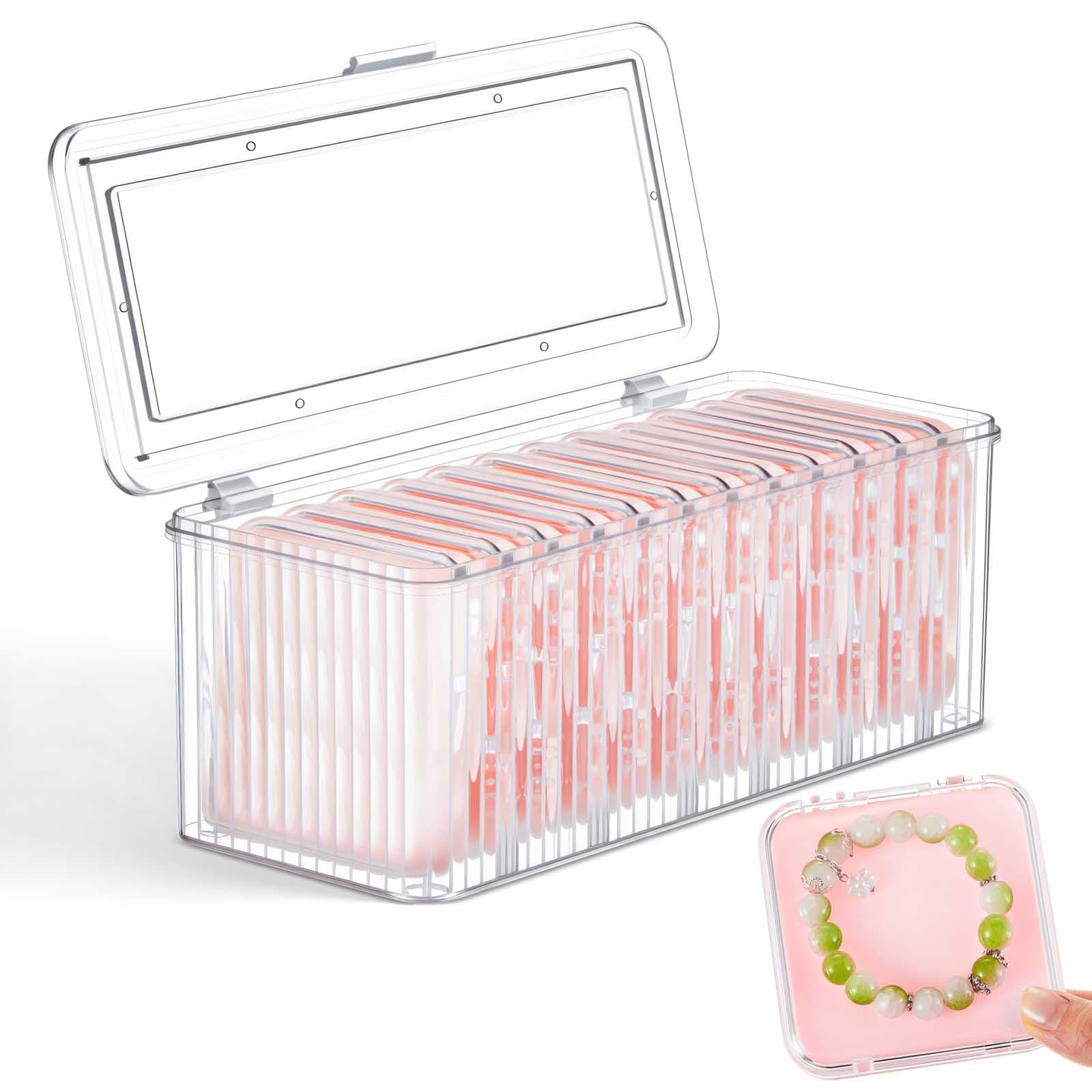 Threehoney 1 Pack Acrylic Travel Jewelry Organizer Case - with 12 Anti-tarnish Bracelet Holders for Necklaces & Rings Storage (Pink)