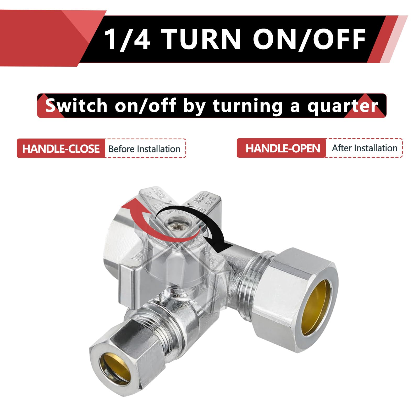 Valve Pneu EFIELD 2PCS 1/4 Turn Straight Stop Push-Fit Valve 1/2" X 1/2" Chrome Pipe Castello - Foto 3