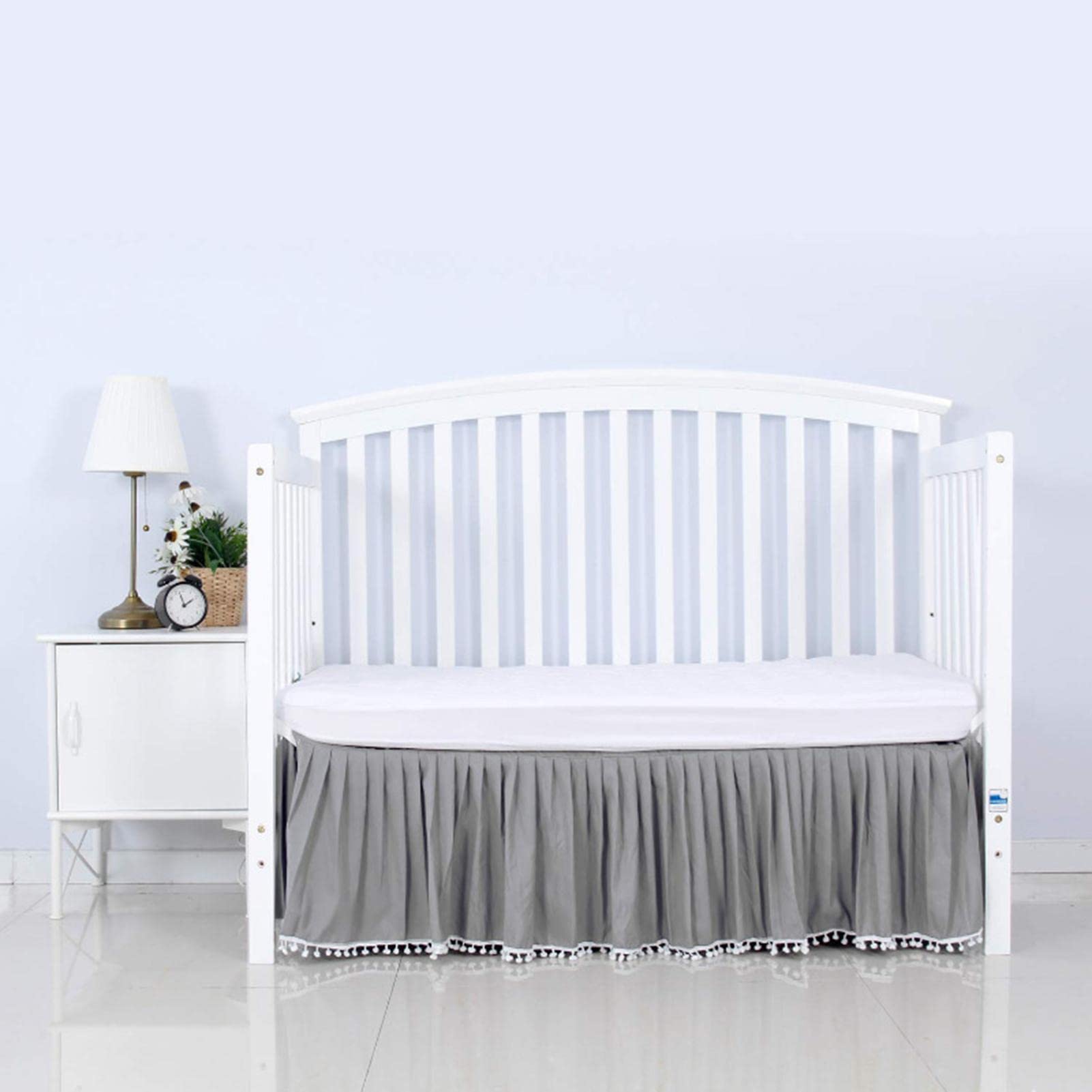 Elastica,Gonna a balze per , biancheria da letto, lettino per , gonna a balze, fodera elastica con pompon per , adatta a tutti i letti, standard da 52 x 28 pollici
