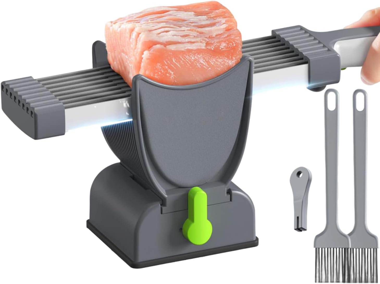 Fresh Meat Slicer & Cleaver Set – Adjustable 2mm/4mm Thickness –17 Blade Manual Meat Slicer for Beef, Pork, Chicken – Slice, Shred, Dice – Home Cooking, BBQ, Jerky, Hot Pot