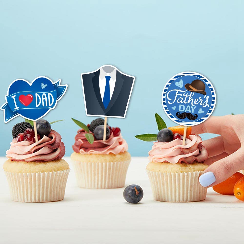 Father's Day Cake Toppers - 9-Piece Set With Best Dad Ever, Happy Father's Day Acrylic Decorations