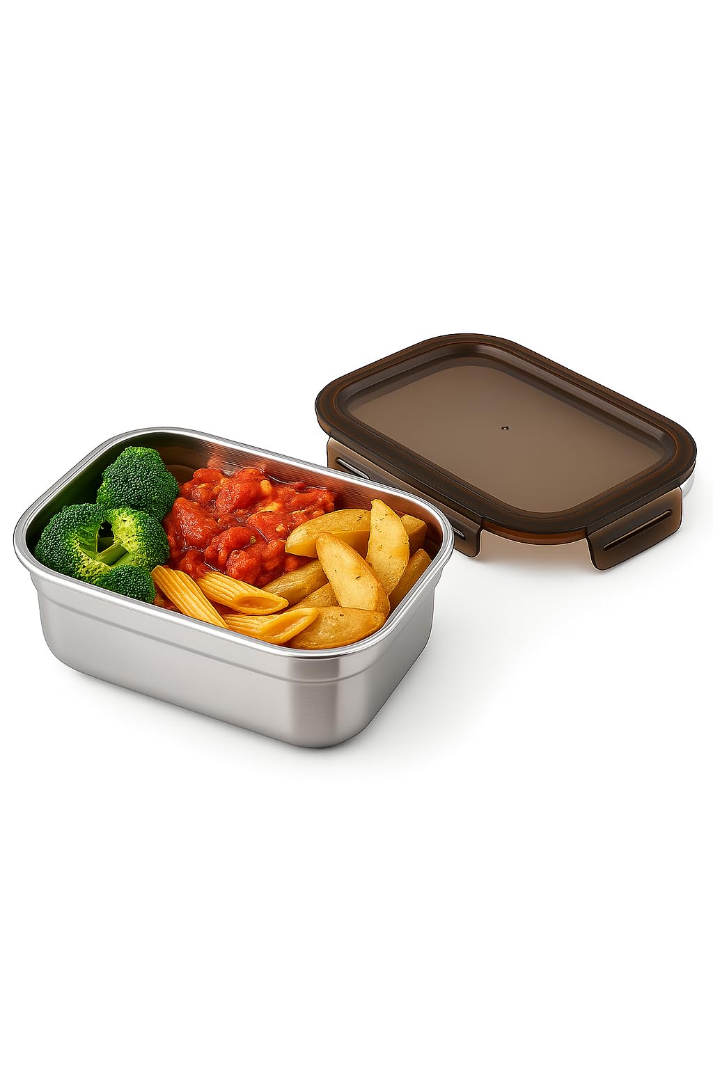 Set 3 Contenitori per Alimenti Ermetici in Acciaio Inox con Coperchio Salvafreschezza (550ml / 1100ml / 1900ml) – Microonde, Lavastoviglie, Freezer, Frigo – Senza BPA, A Prova di Perdite