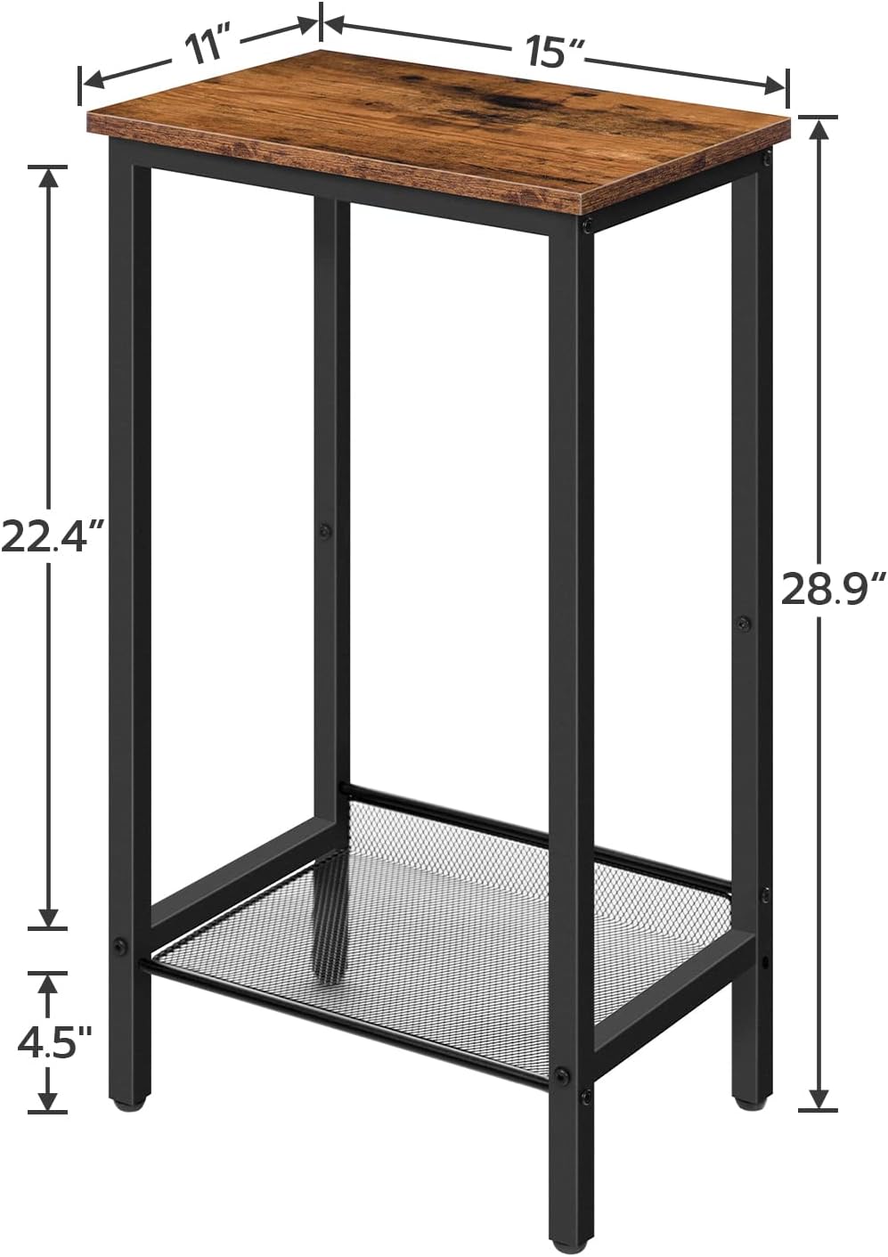 HOOBRO Tall Side Table, Industrial End Telephone Table with Adjustable Mesh Shelves, Small Entryway Table, Laptop Table for Office, Hallway, Living Room, Rustic Brown and Black BF03DH01