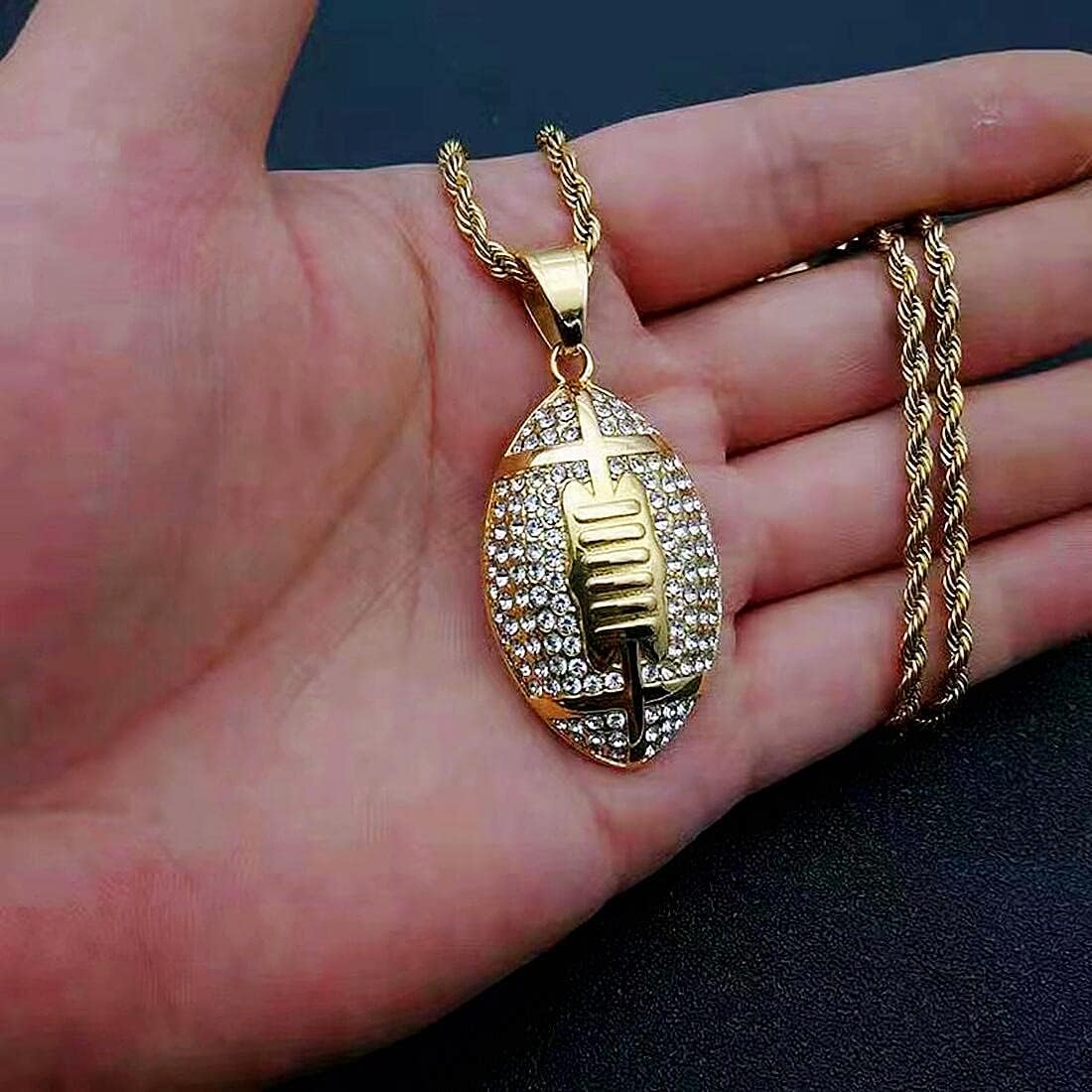 Iced Out Pendant American Football Necklace for Men Anthletes Hip Hop Iced Out Chain Sports Pendant Rap Punk Rock Clubs Disco Diamond Bling Women jewelry Cuban Link chain for men - Image 4