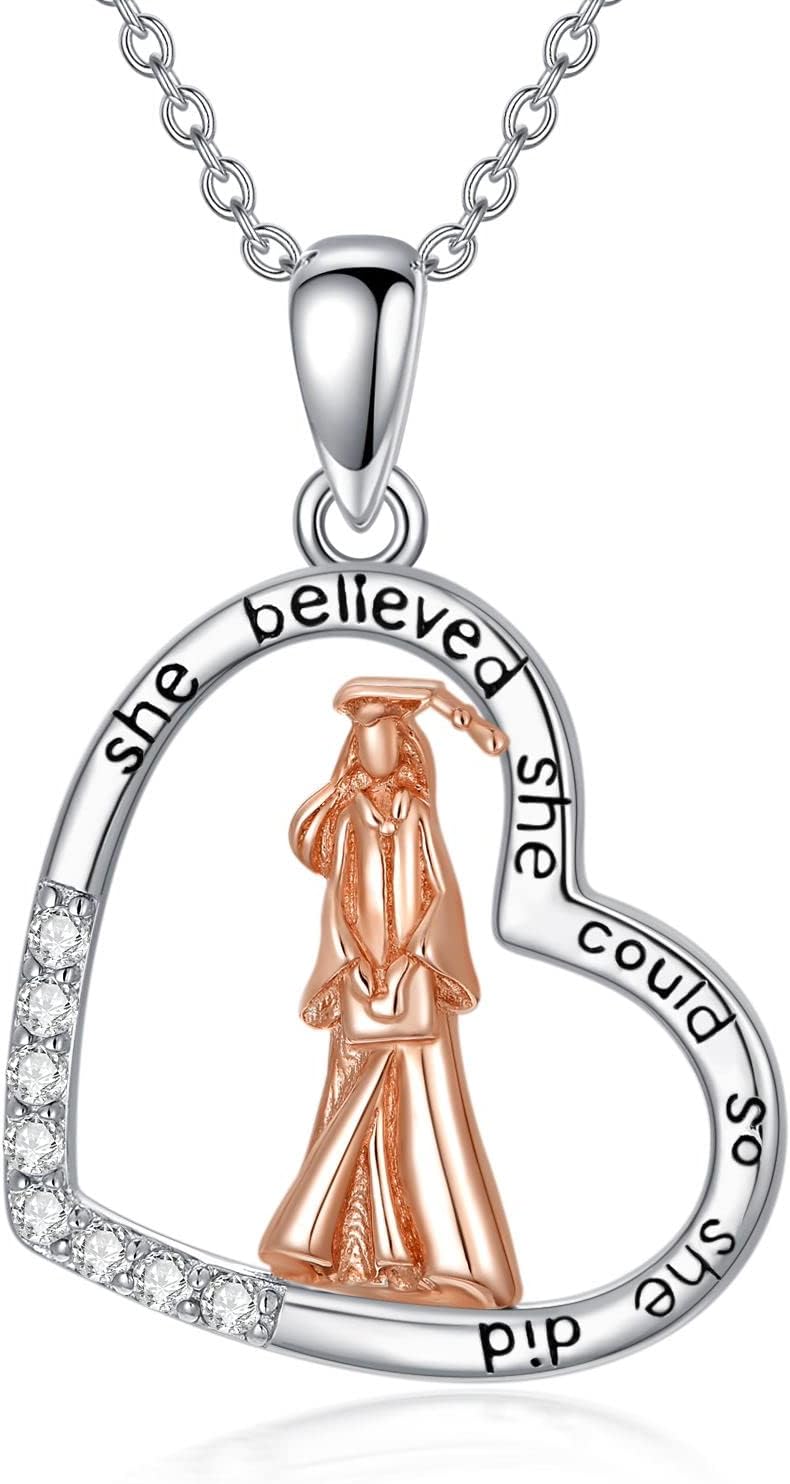 AOBOCO 2026 Graduation Gifts for Her, 925 Sterling Silver She Believed She Could So She Did Pendant Necklace College Graduation Jewelry for Women Her Daughter