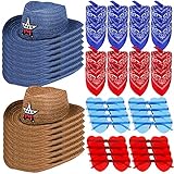 JaGely 48 Pcs Cowboy Hat Heart Sunglasses and Bandana Party Pack Straw Kids Cowboy Hat with Rimless Candy Glasses and Paisley Bandana Cowboy Party Supplies Clothing Accessories