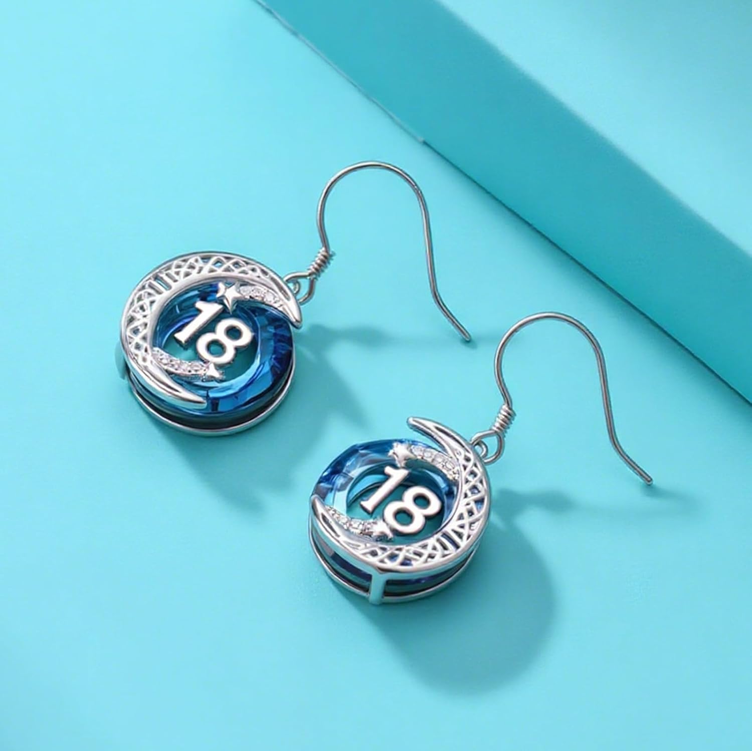 JUSTKIDSTOY Birthday Gifts Earrings for Daughter 925 Sterling Silver Birthday Gift Earrings Celtic Moon Star Leverback Dangle Drop Earrings Blue Crystal Jewelry for Women Sister