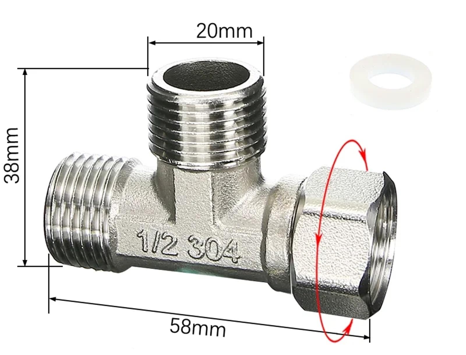 Válvula triangular for calentador de agua, codo de tres vías, junta flexible de acero inoxidable 304, for tuberías de gas, internas y externas(F-M-M Tee 1l2)