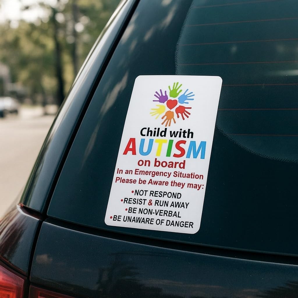 AK Warning Car Sticker Autistic Child on Board Autism Awareness Safety Rescue 2 pcs Vinyl Sticker Decal for car | Van | Trucks | Motorcycle | Bumper | Window Any Smooth Surface Size: 5"