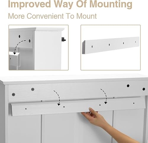 Miniatura 7 de RUSTOWN Armario de baño de granja montado en la pared, armario de pared de madera rústica con dos puertas correderas de vidrio y estante ajustable,