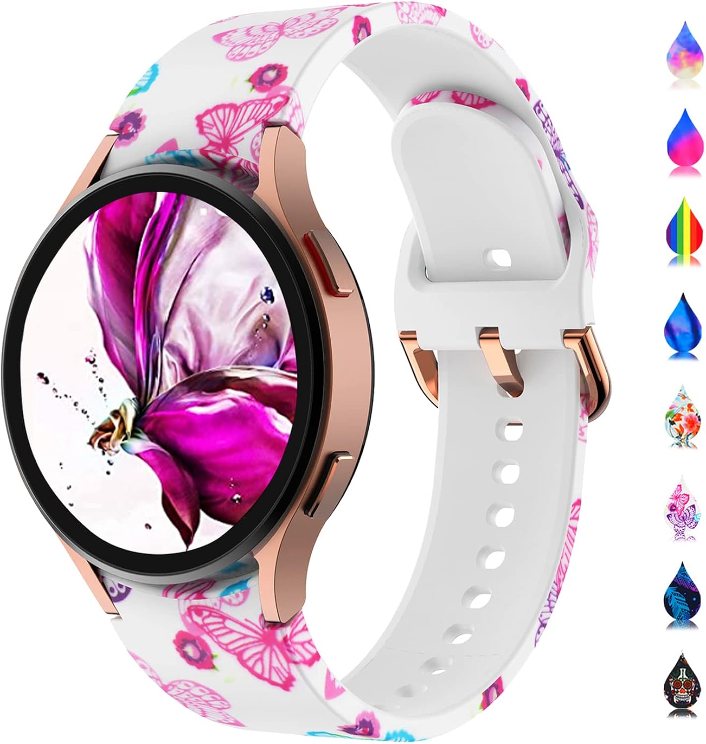 Wasehal Floral Bands Compatible for Samsung Galaxy Watch 4 band 40mm 44mm galaxy watch 4 classic band 46mm 42mm, 20mm soft Replacement Silicone Bands for Galaxy Watch 3 41mm Band for Women Men