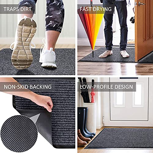 KMAT 2 Pack Door Mat Outdoor Indoor, Waterproof Anti-Slip Durable Rubber Doormat Low-Profile Design Floor Front Doormat Rugs for Entryway,Patio,Garage,High Traffic Areas(30'x17',Grey-Black)