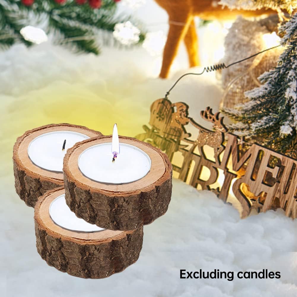 12 PCS Wooden Tea Light Candle Holders, Rustic Wood Votive Tealight Holder, Personal Vintage Tealight Holder Decoration for Wedding Centerpieces for Table, Party, Birthday, Holidays