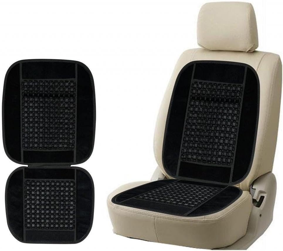 Car Velvet Border Wooden Bead Seat 1Pcs Black Color