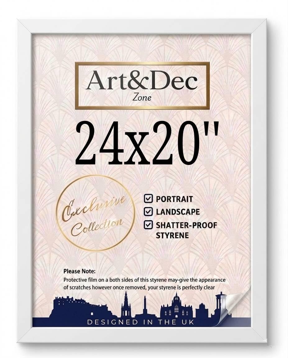 Art & Dec Zone® Elegant White MDF Picture Frame 24x20 Inch – High-Clarity Shatter-Proof Acrylic Poster Holder for Modern Wall Decor
