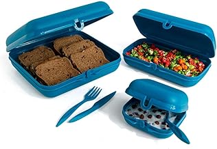 طقم لانش بوكس 3 قطع من ايزي لوك، تركواز، مع ادوات المائدة، 3 لتر/1.2 لتر/600 مل.