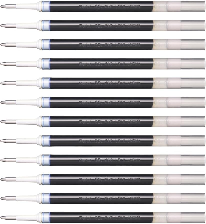 Pentel Refill Ink for EnerGel Liquid Gel Pen, (1.0mm), Bold Line, Metal Tip, Blue Ink, Box of 12 (LR10-C)