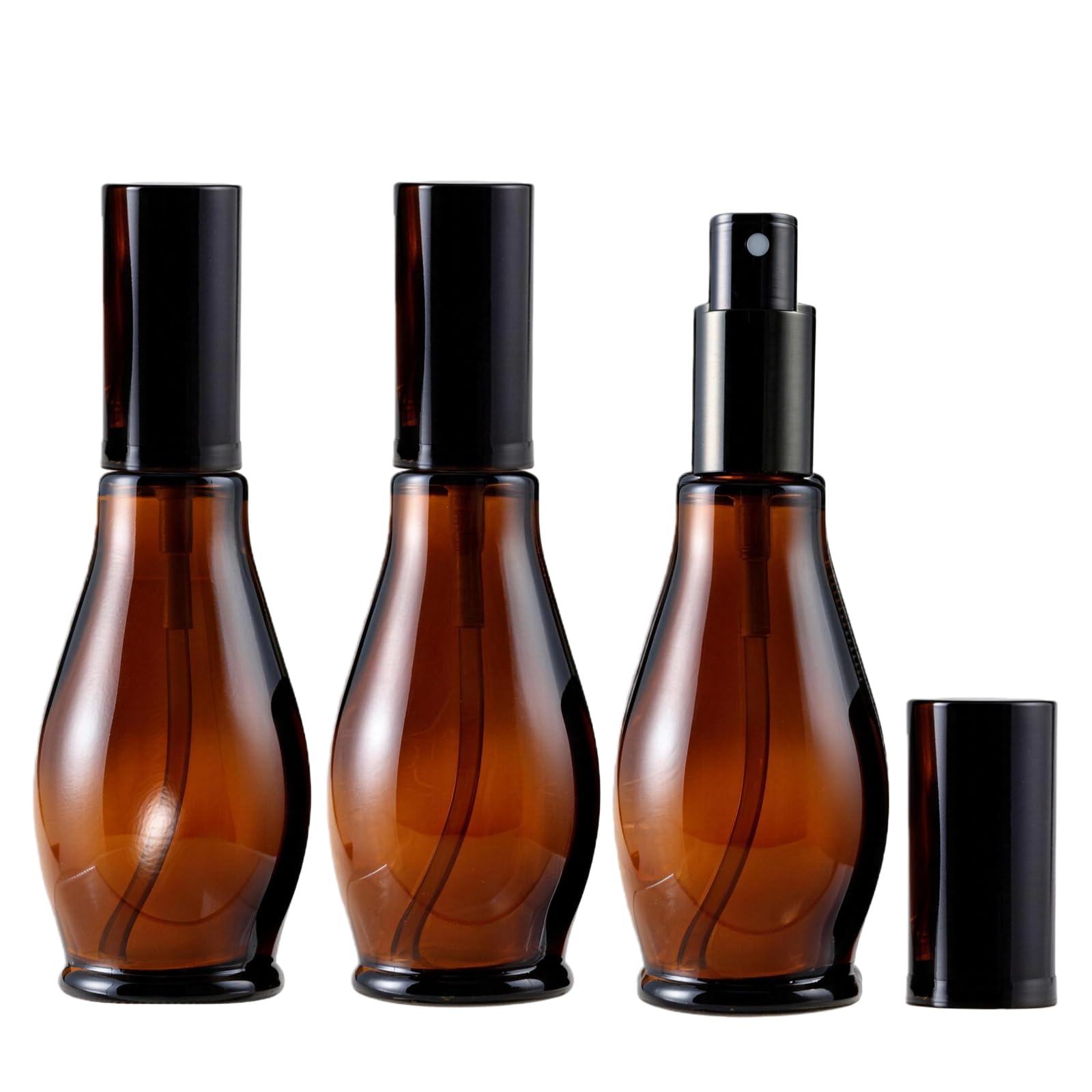 3PCS 100ml Empty Refillable Amber Glass Spray Bottles for Cosmetic Perfume Storage Cleaning with Fine Mist Sprayers and Anti-Dust Cap