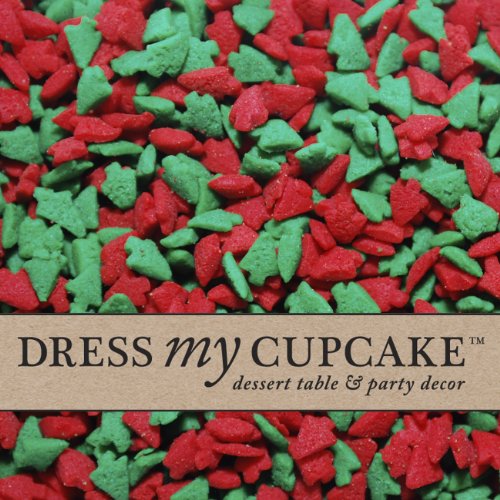 Dress My Cupcake DMC27320 Decorating Edible Cake and Cookie Confetti Sprinkles, Christmas Red and Green Trees, 12-Ounce