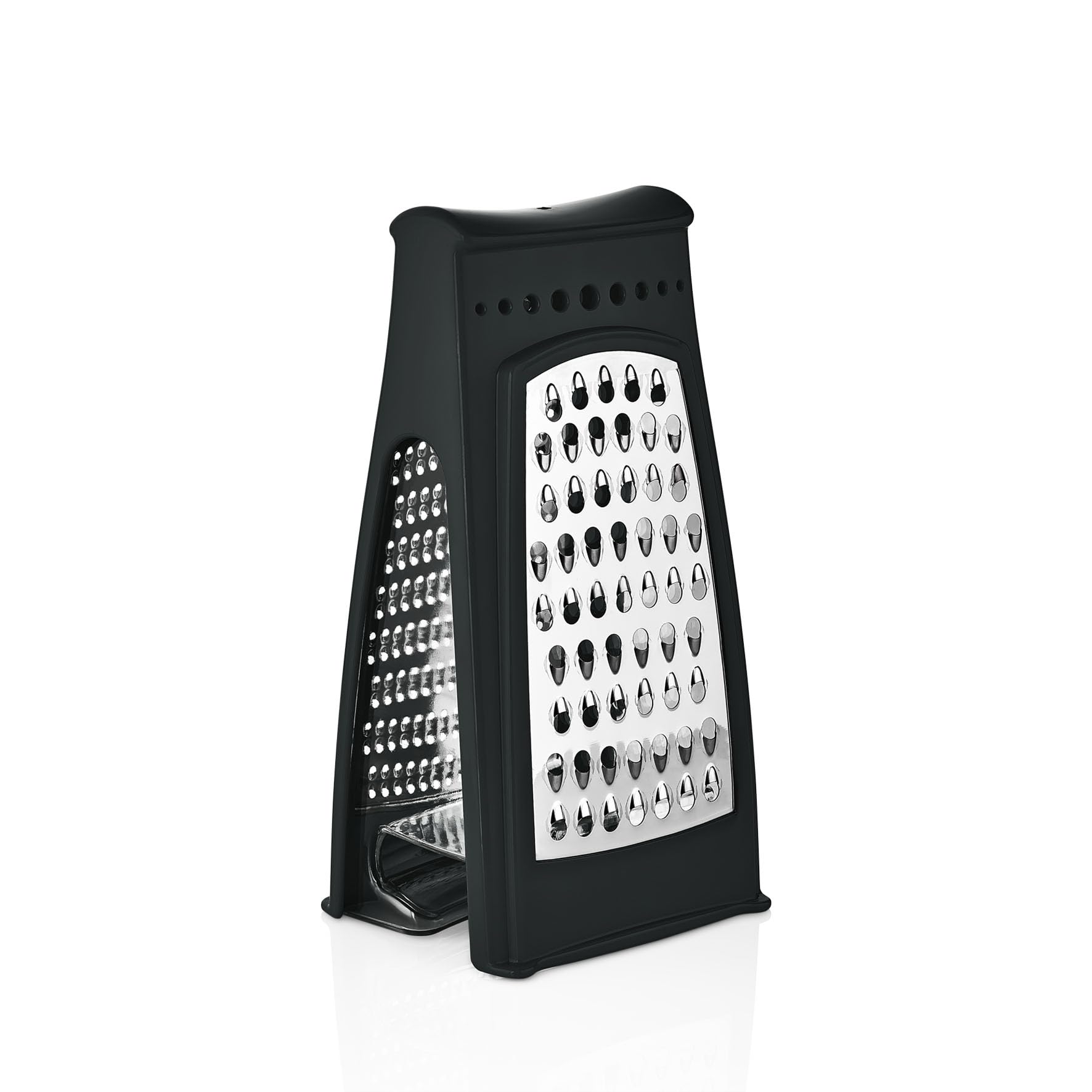 Rallador de queso con contenedor, rallador de acero inoxidable con ralladores extraíbles de 2 lados para triturar fino y grueso, ideal para queso, verduras, ajo y jengibre, rallador negro y caja