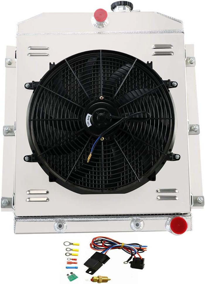 ALLOYWORKS 3 Row Core Aluminum Radiator+Shroud Fan+Thermostat For 1949-1954 Chevy C/K Series Pickup Trucks