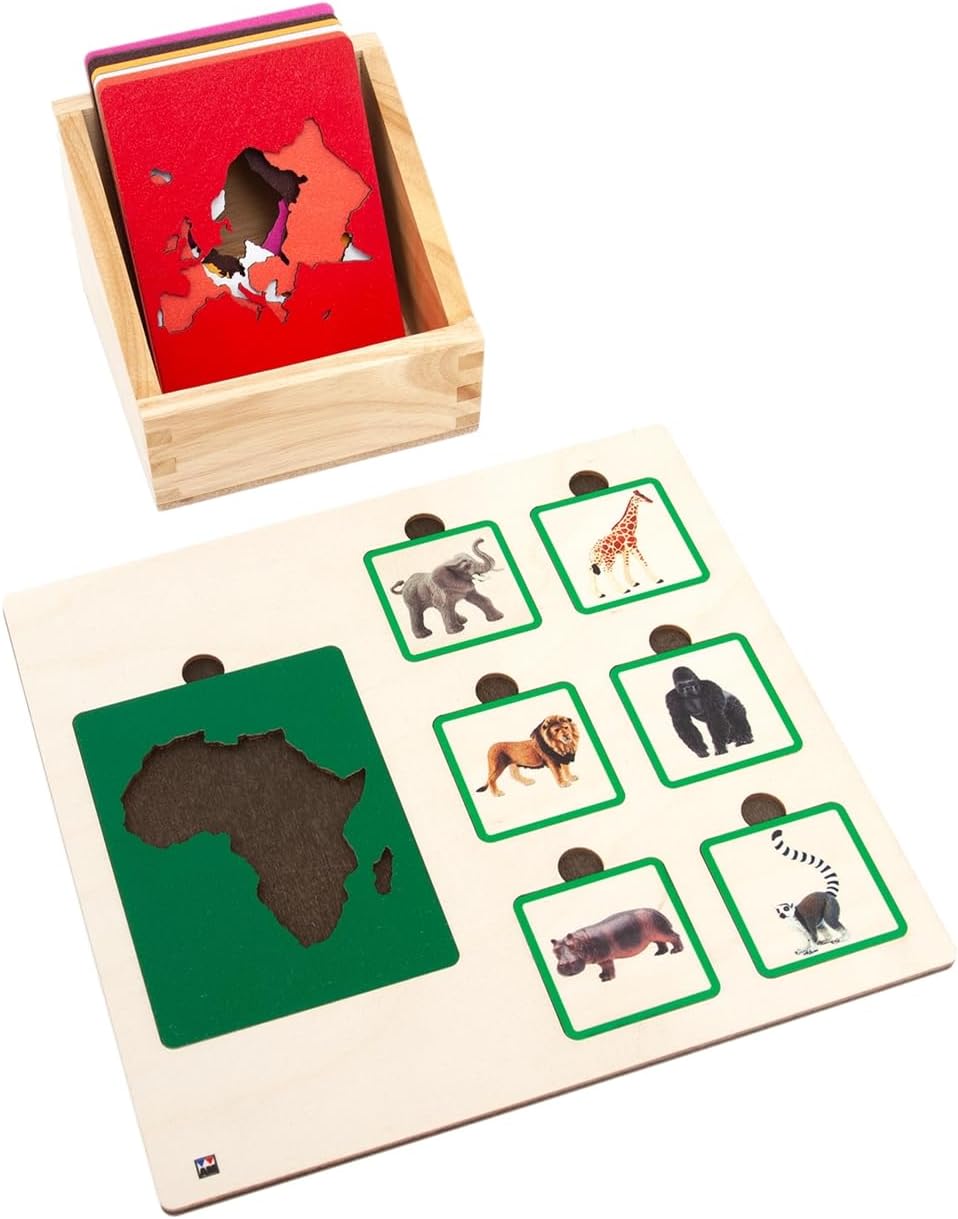 Montessori Continents and Animals Sorting Tiles - Premium 7 Continents Wildlife Matching Game - Alisons Montessori Geography Zoology Material - STEM Educational Activity for Kids Ages 3-9 Years