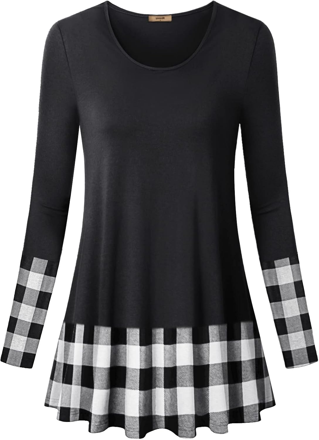 Miusey Fall Tunics to Wear with Leggings Women long Sleeve V Neck Shirt Flowy Pleated Tops Black White-1 Small