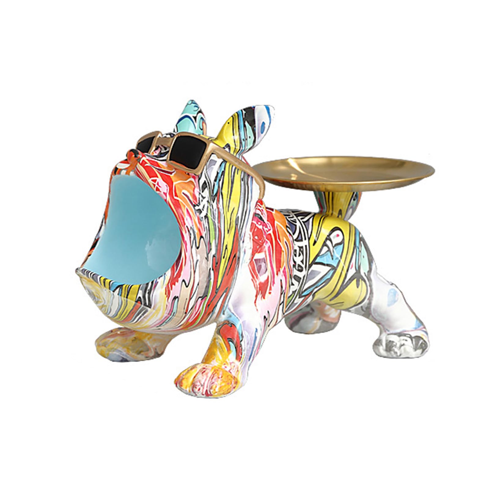 KFGISD, Dog Deco Statue for Key Storage, Candy Jewellery, Earrings, Bulldog Deco Key Bowl, with Tray,Blue,Key Tray(E Blue)