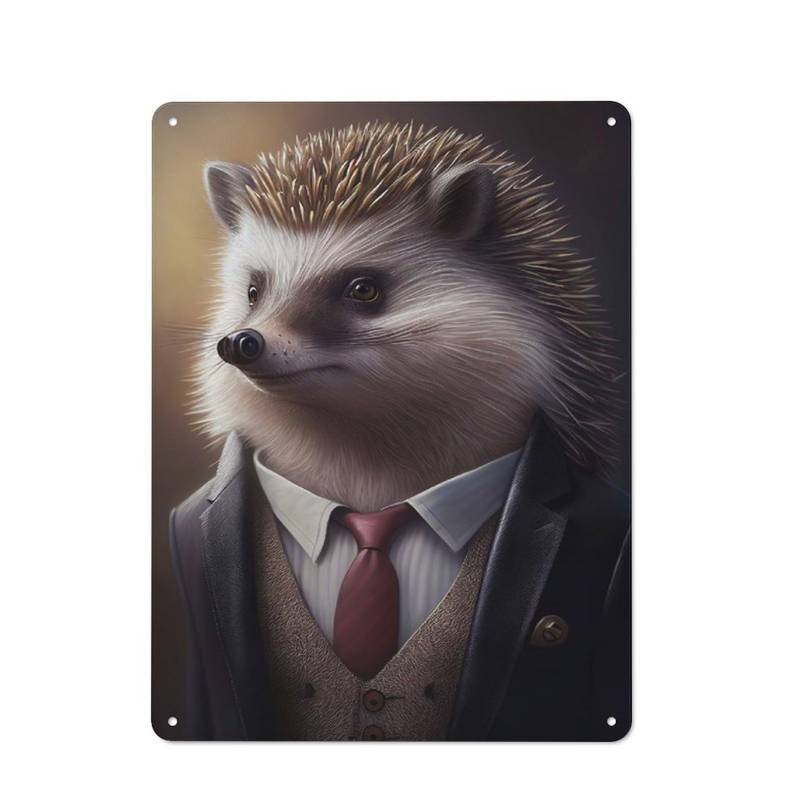 Junmoney Hedgehog Suit Animal Rustic Tin Sign 40X30cm Featuring For Bar Or Restaurant, Seasonal Metal Wall Decor For Autumn Interiors