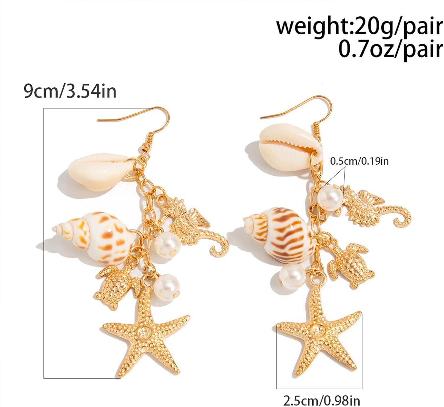 Gold Starfish Shell Earrings for Women with Pearl Beach Seashell Earrings Dangle Summer Vacation Earring for Women Beach Jewelry image 3