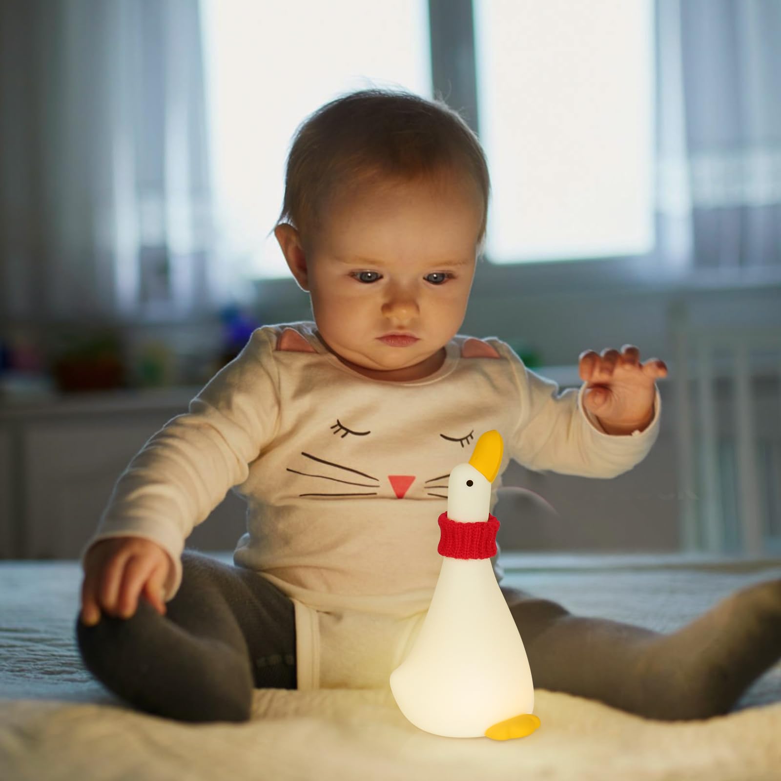 Cute LED Duck Night Light, Rechargeable Silicone Squishy Light Up Duck Lamp, 3-Level Dimmable Nursery Night Lights for Toddler Baby Kids - Decor for Dorm Room Bedroom Home