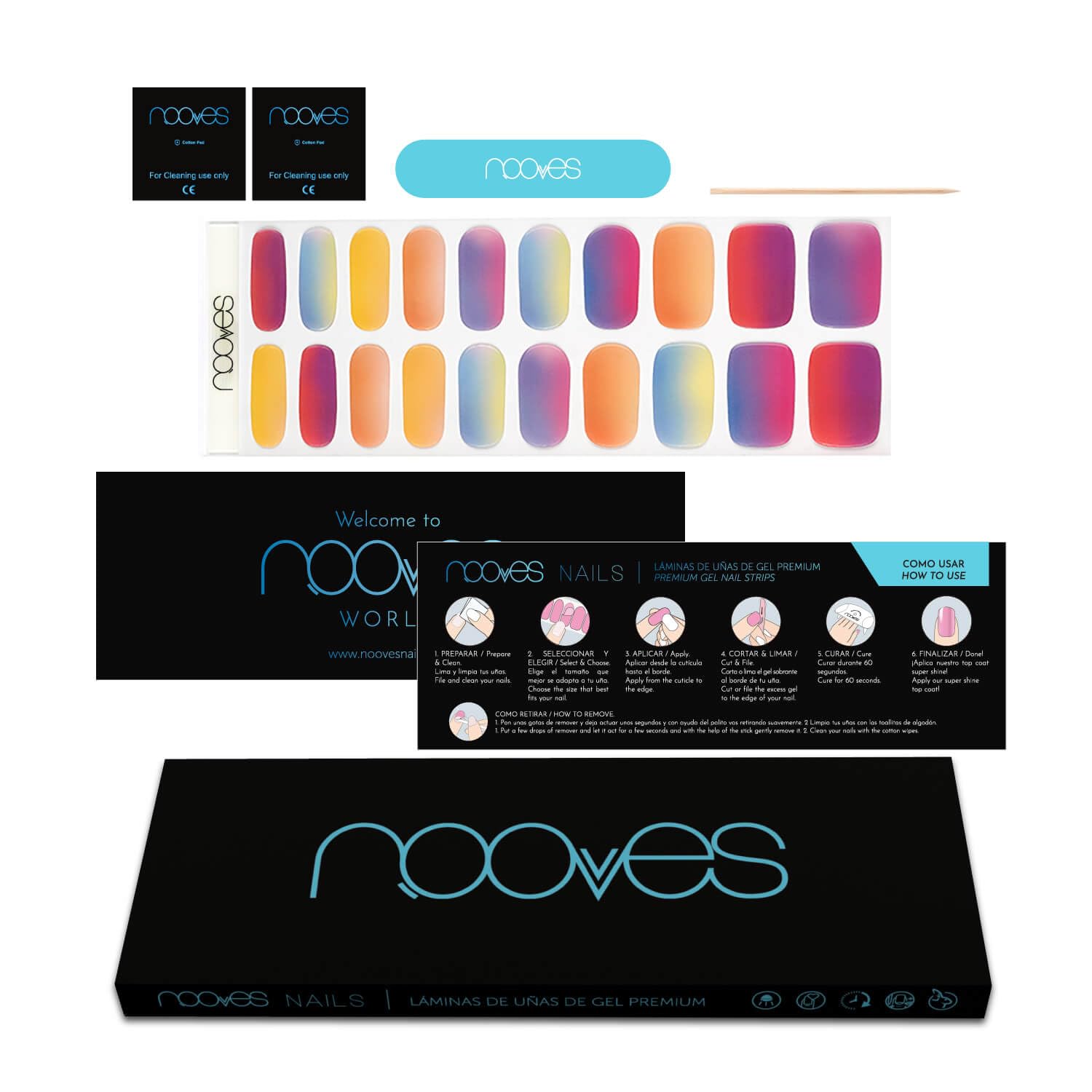NOOVES NAILS Premium Pre-Coated Gel Nail Sheets - Rainbow - LUXE - Multicoloured - Solid Color, Variety Pack - Image 2