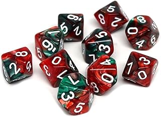 Ten Count Green and Red Swirl D10 Collection - 10 Count Pack of Matching Numbered 10 Sided Dice - Perfect for Tabletop War Games, RPGs, and Educational Use