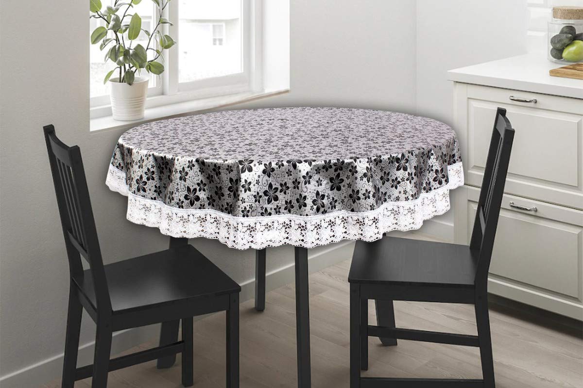 The Furnishing Tree Round Shaped WxL 48x48 Inch Center Table Cover Floral Pattern Grey, Waterproof PVC-image-1