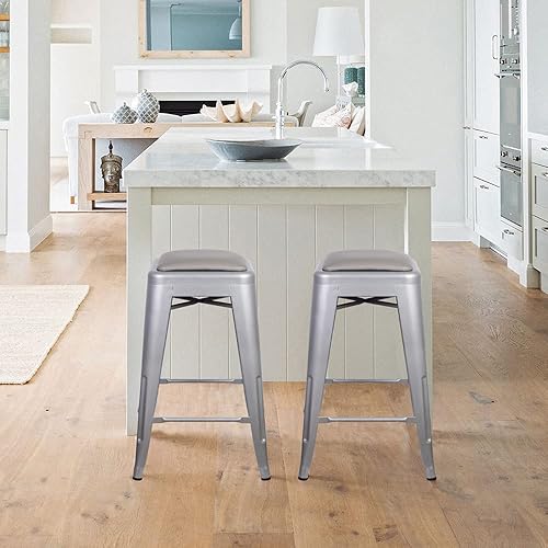 Miniatura 208 de GIA Taburete de mostrador sin respaldo de 24 pulgadas, cantidad de 4, bronce con asiento de madera clara Negro -,Café,Gris,gris, (Gun