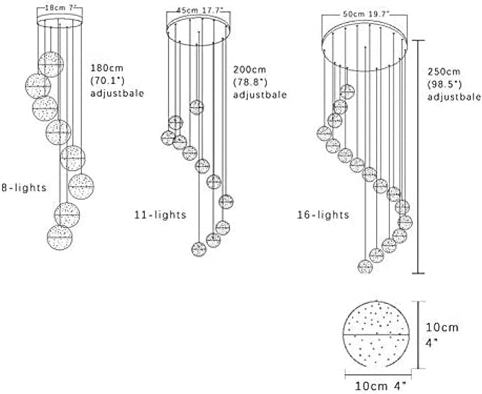 QQWanWan K9 Kristallen 8-Lights Regendruppel Kroonluchter, Creatieve Globe Bubble Inbouw Plafondlamp Moderne Bolvormige Hanglamp Decor Verstelbare Hoogte Voor Trap,Warm Wit,11-lampen photo 3