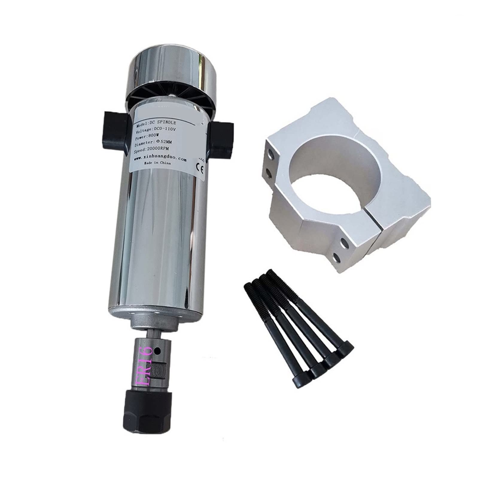 Lloopk Er16 Spindle Motor, 800W Air Cooled Spindle Er11 Cnc Motor + 52Mm Clamps 0.8Kw Dc 0-110V 20000Rpm Collet Chuck For Engraving(Er16)