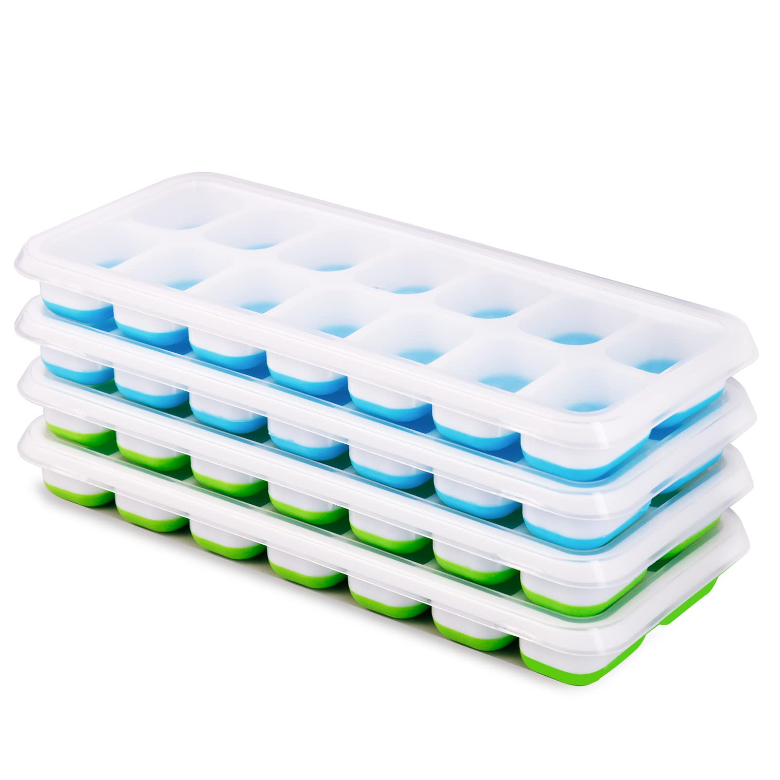 Lot 4 Moules à Glaçons Silicone Avec Couvercle - 14 Glaçons, LFGB Sans BPA, Empilables
