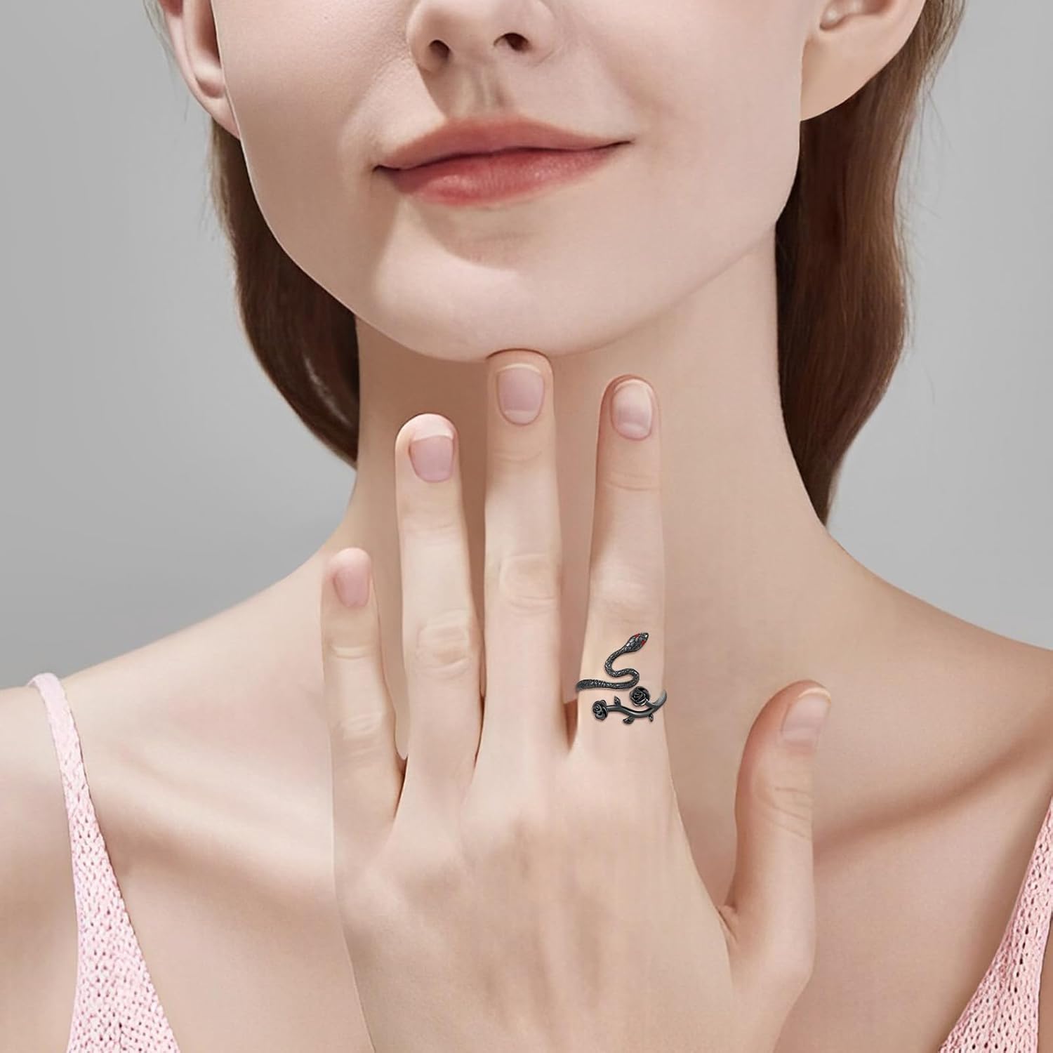 Gothic Rings for Women 925 Sterling Silver Snake Ring Gothic Rose Open Flower Goth Punk Ring Women