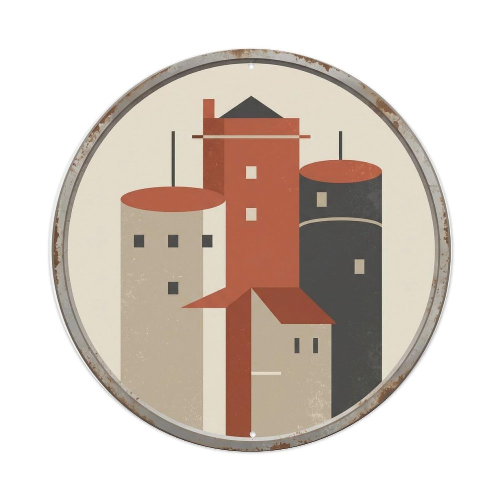 Tallinn Geometric Towers Travel Vintage Metal Tin Sign Plaque Wall Decor for Cafe, Club, Garden Round Metal Poster 8x8Inch