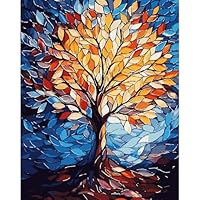 DAERLE Malen nach Zahlen Erwachsene, Lebensbaum, Malen nach Zahlen Leuchtende, bunte Blätter, DIY Handgemalt Ölgemälde Kit Paint by Numbers Adult Mit 3 Pinseln und Acrylfarbe Kit 30x40cm (Ohne Rahmen)